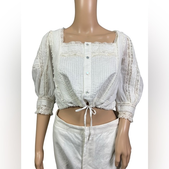 Polo Ralph Lauren Blouse Womens Cream White Lace Cotton Voile Bohemian Cropped - Picture 3 of 14
